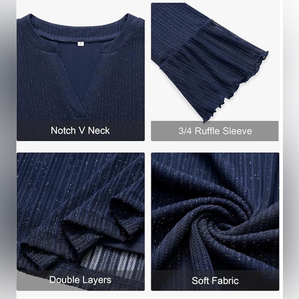 Elegant Navy Blue Women's Top - Picture 4 of 4